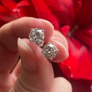 2 TCW Lab Diamond 14K white gold 4 prong martini Stud Earrings